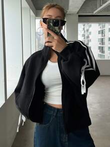 DAZY 蝴蝶结系带袖运动衫 运动衫 - 黑色 - 查看 5
