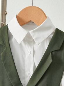 2pcs Young Girl Woven Plain Casual Shirt And Woven Collared Casual Dress Set - Multicolor - View 6