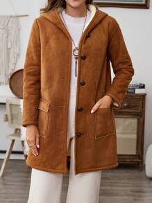 EMERY ROSE 女士休闲保暖连帽夹克，适合秋冬季 - 棕色 - 查看 3