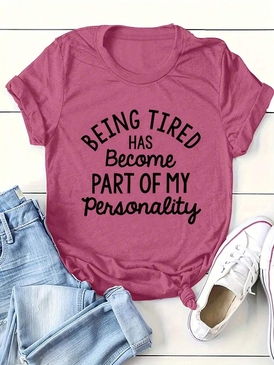 SHEIN LUNE Plus Women's Slogan Graphic Summer Crew-Neck T-Shirt Graphic Tees Women Tops