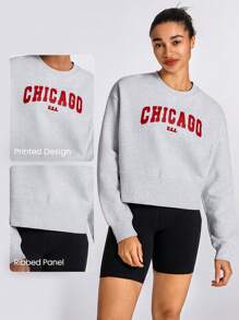 GLOWMODE Cotton-Blend Fleece Graphic Ribbed Hem Oversized Crew Neck Sweatshirt
