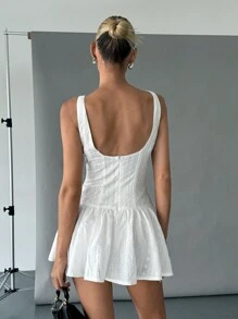 SHEIN Essnce Váy mini cổ điển dành cho nữ | Trang Phục Phong Cách Nông Thôn | Váy cô gái vắt sữa màu trắng - trắng - Xem 2
