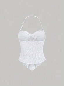 Sweetra 1 chiếc áo hai dây cổ yếm buộc dây phía trước màu trơn thanh lịch dành cho nữ mùa hè phong cách Y2K, thích hợp cho các bữa tiệc ngày lễ. - trắng - Xem 2