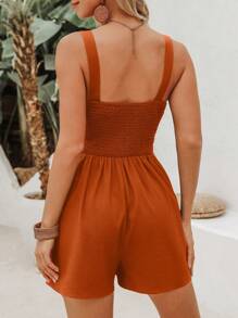 SHEIN VCAY Áo liền quần màu trơn xoắn phía trước khoét rỗng dành cho nữ cho kỳ nghỉ - Rỉ Nâu - Xem 2