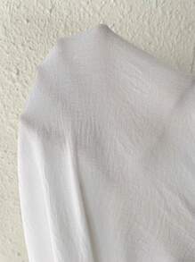 SHEIN Unity Summer Ladies Solid Color Roll-Up Sleeve Open Front Shirt - White - View 7