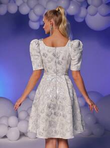 SHEIN Belle Elegant Women's Metallic Glitter & Fuzzy Trim Sexy Crop Top Cocktail Party Dress, Prom Semi Formal Dress, For Birthday, Wedding Guest, Graduation, Dinner, Homecoming