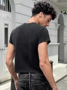 Manfinity VCAY 男士针织时尚休闲日常宽松雪花纹理短袖 T 恤，图案 T 恤 - 彩色 - 查看 2