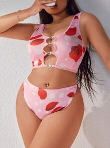 2 pièces Ensemble de soutien-gorge sans fil à fleurs ajouré pour grandes tailles femmes