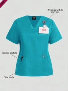 TaskEZ Đồng phục dành cho nữ cỡ lớn, Áo trên, Quần áo làm việc ở thẩm mỹ viện,-Tẩy tế bào chết-Tẩy tế bào chết y tá-Đồng phục tẩy tế bào chết-Tẩy tế bào chết cho phụ nữ-Bộ chà-Quần chà mặt trên cùng,Chuyên nghiệp cho doanh nhân,Quần yếm dành cho doanh nhân bình thường Plus - Màu xanh lam - Xem 3