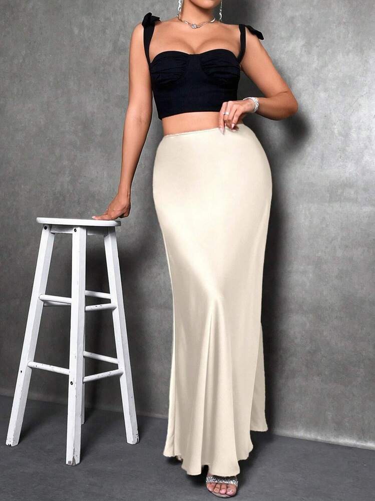 Glamine Women's Satin Floor-Length Mermaid Skirt, Versatile
