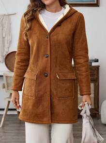 EMERY ROSE 女士休闲保暖连帽夹克，适合秋冬季 - 棕色 - 查看 5