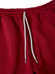 SHEIN 青少年男孩字母图案针织休闲宽松运动裤，休闲款，适合万圣节派对 - 紅色 - 查看 3