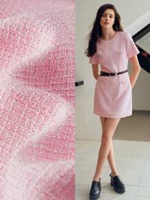 MOTF STUDIO VESTIDO MINI SIN CINTURÓN DE TWEED CON PARCHE DE RHINESTONE