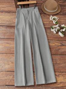 SHEIN LUNE Plus Size Solid Color Flare Leg Pants For Women Fall Cloth For Women - Grey - View 1