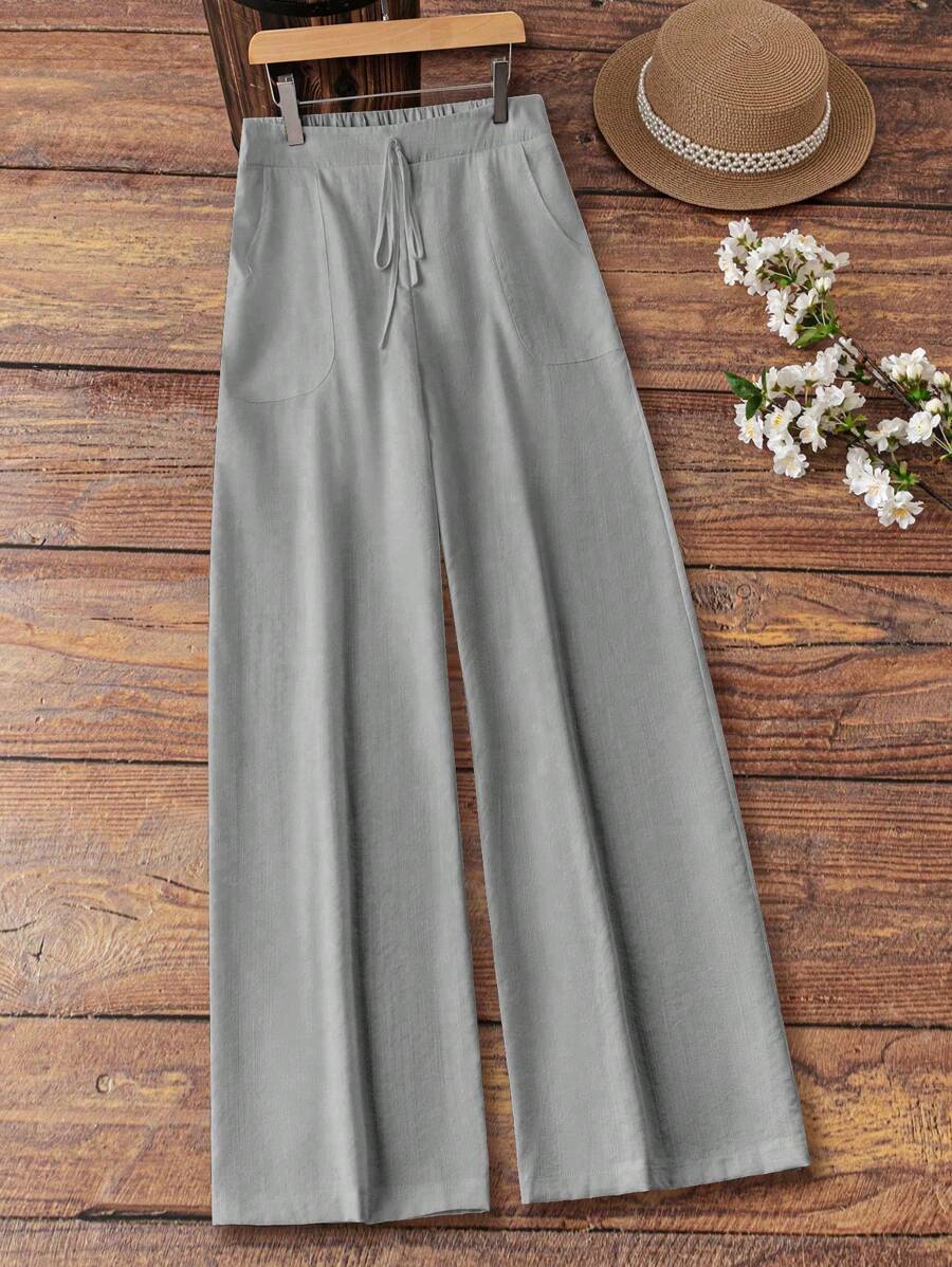 SHEIN LUNE Plus Size Solid Color Flare Leg Pants For Women Fall Cloth For Women - Grey - View 1