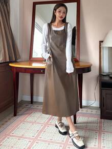 DAZY 女士无袖纯色连衣裙，简约休闲 - 棕色 - 查看 2