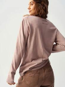 Bohemela Effen kleur ronde hals lange mouw maxi T-shirt voor dames