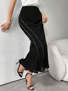 Modelyn Falda de corte de sirena elegante para mujer - Negro - Ver 3