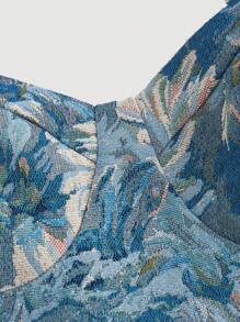 SHEIN MOD 蓝色油画锦缎提花面料复古浪漫女士吊带背心裙秋冬连衣裙 - 藍色 - 查看 4