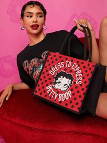 Betty Boop x SHEIN 1个卡通人物波点印花手提袋，适合作为礼物、送给爱人、作为礼品创意、用于派对、节日、情人节 - 紅色 - 查看 5