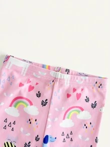 Cozy Pixies 2 件装女婴独角兽和彩虹拼色柔软针织圆领长袖上衣和裤子贴身睡衣套装 - 彩色 - 查看 3