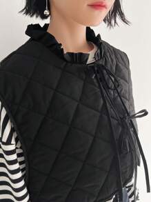 FRIFUL Women's Button-Up Long Sleeve Diamond Textured Loose Fashionable Casual Padded Coat Winter - Black - View 11