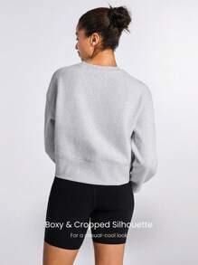 GLOWMODE Cotton-Blend Fleece Graphic Ribbed Hem Oversized Crew Neck Sweatshirt