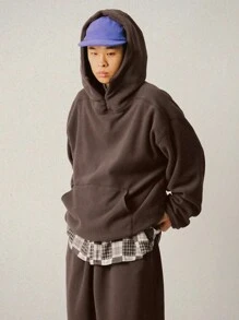 DAZY 2pcs Men's Solid Color Sweatshirt And Pants Set, Fall Hoodie - Brown - View 3