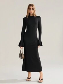 SHEIN Unity Đầm dài tay có cổ đứng hở lưng dành cho nữ - màu đen - Xem 3