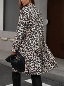 GENKIRA 1pc Unisex Fashionable Casual Oversized Vintage Leopard Print Lapel Long Sleeve Jacket Fall Cloth For Women - Multicolor - View 3