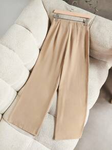 Seusyu Women's Solid Color Minimalist Casual Suit Pants - Khaki - View 2