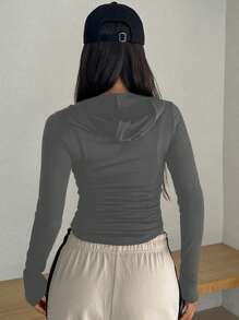 DAZY 女士修身连帽开衫 T 恤 - 灰色 - 查看 6