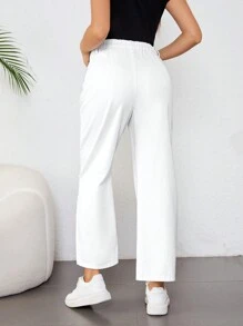 SHEIN 孕妇宽松直筒牛仔裤，白色 - 白色 - 查看 2