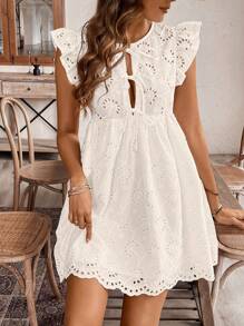 SHEIN Frenchy Vestido informal de mujer con mangas tipo gorra a rayas para vacaciones, ropa de mujer de otoño, vestidos de otoño, vestido de graduación corto, vestido de invitada de boda de otoño - Albaricoque - Ver 3