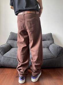 Manfinity Hypemode Calça Denim Masculina Regular de Perna Larga e Simples
