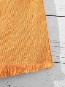 SHEIN Baby Girl Orange Denim Frayed Hem Shorts - Orange - View 4
