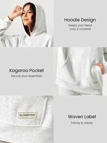 GLOWMODE Áo hoodie Unisex hàng ngày có túi cơ bản, giản dị hàng ngày - Xám - Xem 3