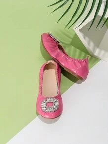 أحذية الأميرة مسطحة مريحة مزينة بالراين الفضي للبنات، تصميم جديد