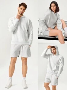 GLOWMODE Áo hoodie Unisex hàng ngày có túi cơ bản, giản dị hàng ngày - Xám - Xem 8