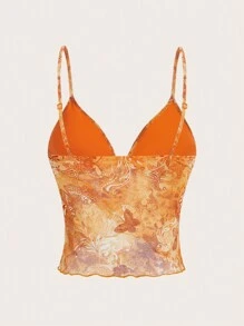 SHEIN ICON 女士花卉印花无袖休闲背心，夏季 - 橘色 - 查看 2