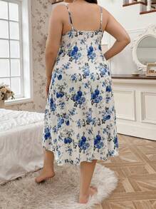 CottageSlumber Camisón con estampado floral, cordón con ajuste frontal, ajustable, talla grande para mujer, ideal para vacaciones
