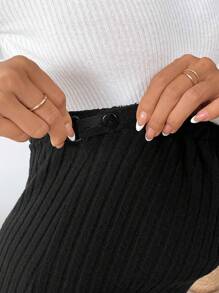 SHEIN Maternity Casual Solid Side Slit Skirt, Spring/Autumn - Black - View 6