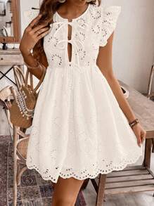 SHEIN Frenchy Vestido informal de mujer con mangas tipo gorra a rayas para vacaciones, ropa de mujer de otoño, vestidos de otoño, vestido de graduación corto, vestido de invitada de boda de otoño - Albaricoque - Ver 6