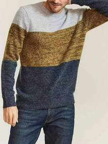 Manfinity Homme Pull à manches longues simple et quotidien pour homme avec blocs de couleurs - Multicolore - Voir 4