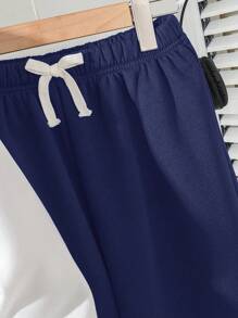 SHEIN Tween Jungen Sport Casual Kontrastfarbe Rundhals Hoodie und Jogginghose 2 Stücke Set - marineblau - Übersicht 8