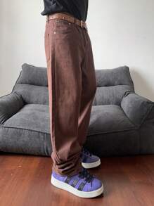 Manfinity Hypemode Calça Denim Masculina Regular de Perna Larga e Simples