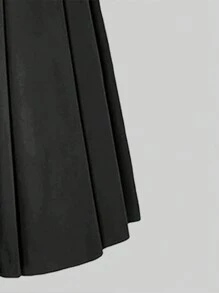 Elegant Women's A-Line Skirt, Suitable For Dates, Student Wear, Daily Travel, Versatile, Casual, Beach And Other Occasions. Elegant And Casual Women's A-Line Skirt, Solid Color, Waist-Shaping, Pleated Design, Woven Fabric, Available In Multiple Colors, Suitable For Outings And Can Also Be Worn As Loungewear. - Black - View 9