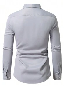 Manfinity Mode Camisa casual de vestir de manga larga de color liso para hombre, para primavera y verano, para el esposo, para el trabajo