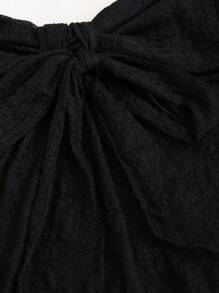 Sweetra 女士夏季撞色蕾丝蝴蝶结前开襟露背黑色上衣 Y2K - 黑色 - 查看 3