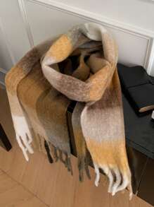 DAZY Women's Two-Tone Fringe Warm Scarf For Winter - Yellow - View 2